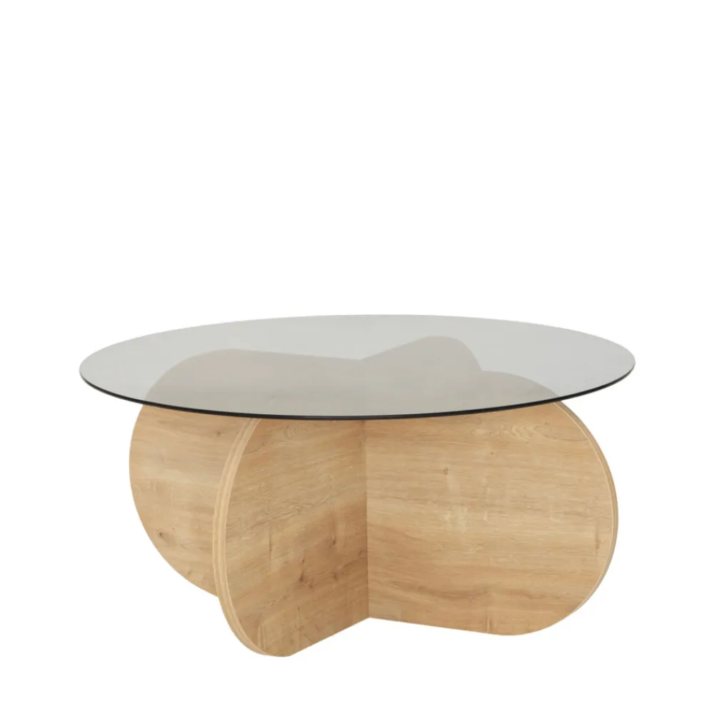 Drawer BULLY Table basse ronde en verre trempé et bois ø75cm