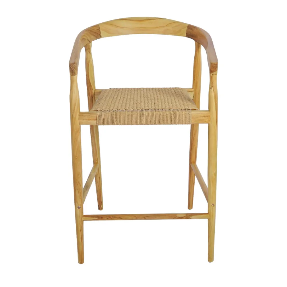 Drawer BURI Lot de 2 fauteuils de bar en teck et corde tressé H65cm