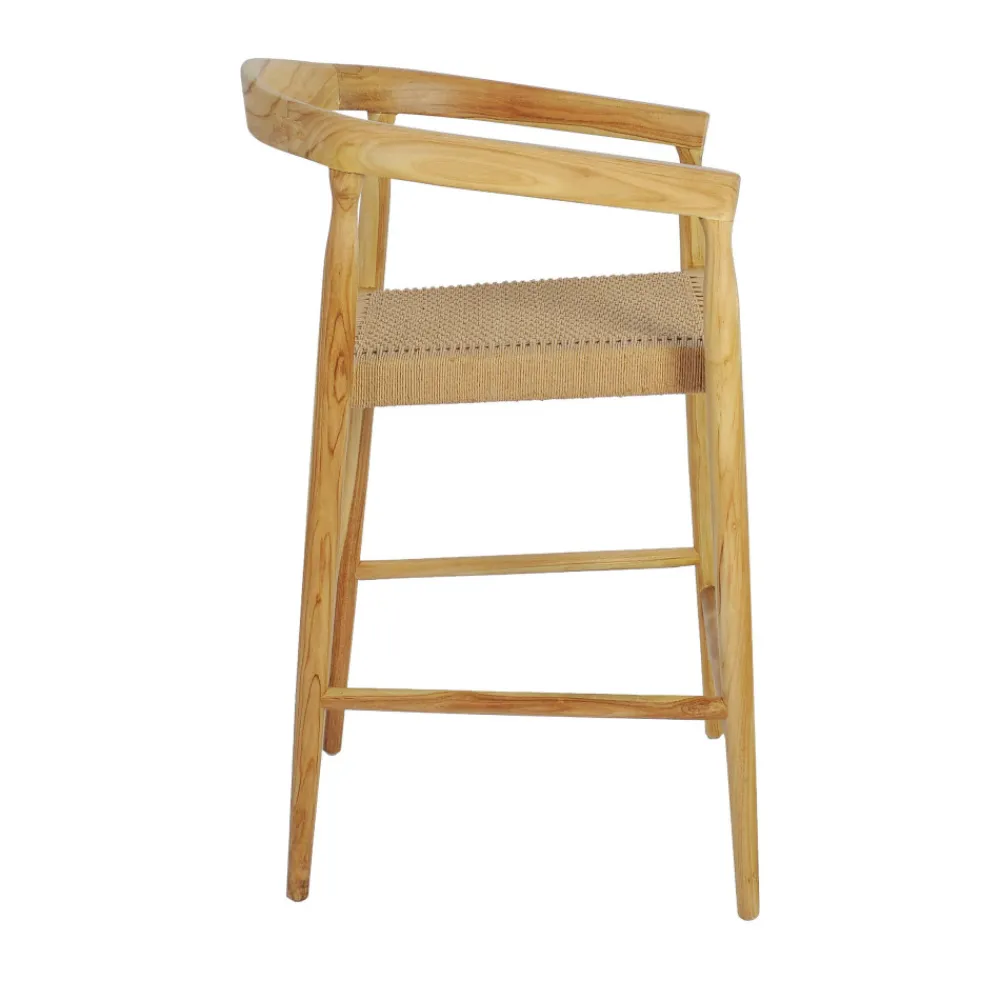 Drawer BURI Lot de 2 fauteuils de bar en teck et corde tressé H65cm