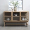 No name CAHIR Buffet 3 portes en verre trempé et bois L132cm
