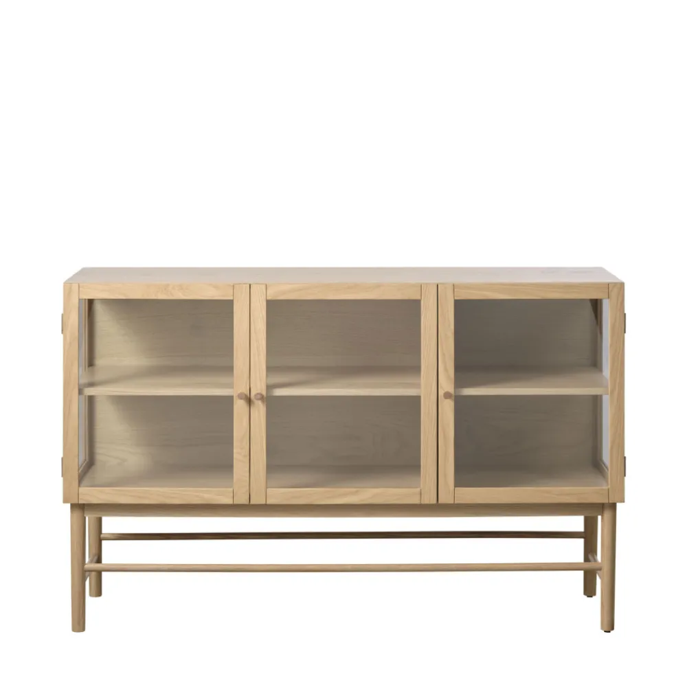 No name CAHIR Buffet 3 portes en verre trempé et bois L132cm