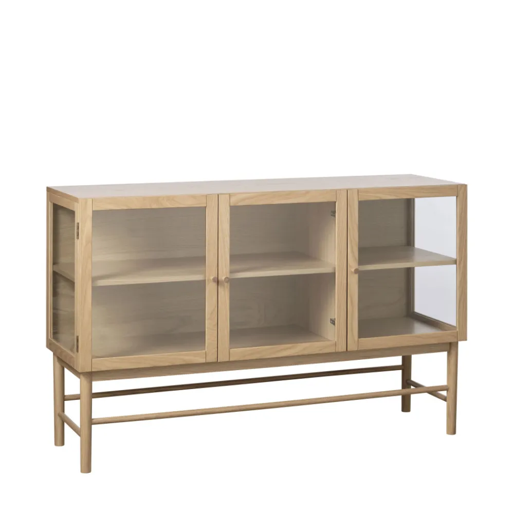 No name CAHIR Buffet 3 portes en verre trempé et bois L132cm