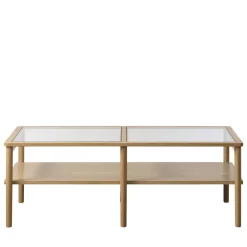No name CAHIR Table basse en verre trempé et bois 120x60cm