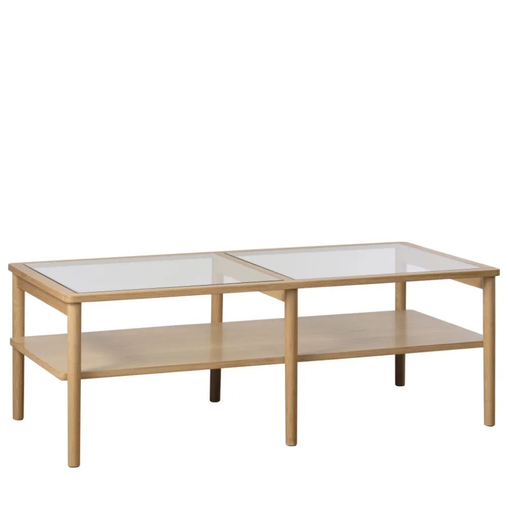 No name CAHIR Table basse en verre trempé et bois 120x60cm