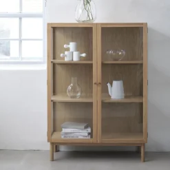 No name CAHIR Vitrine 2 portes en verre trempé et bois H140cm