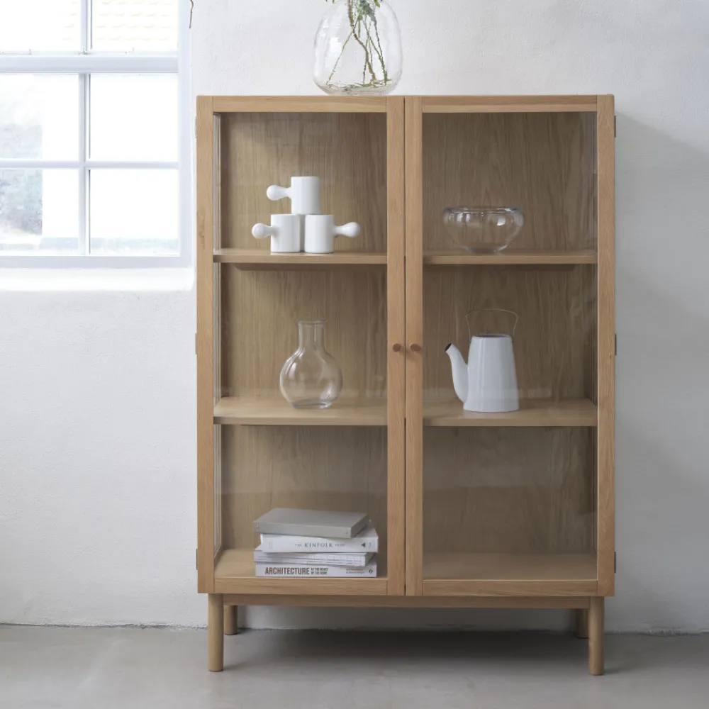 No name CAHIR Vitrine 2 portes en verre trempé et bois H140cm