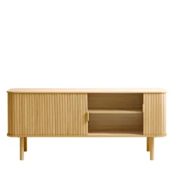 No name CALLAN Meuble TV aux portes coulissantes en bois strié L160cm
