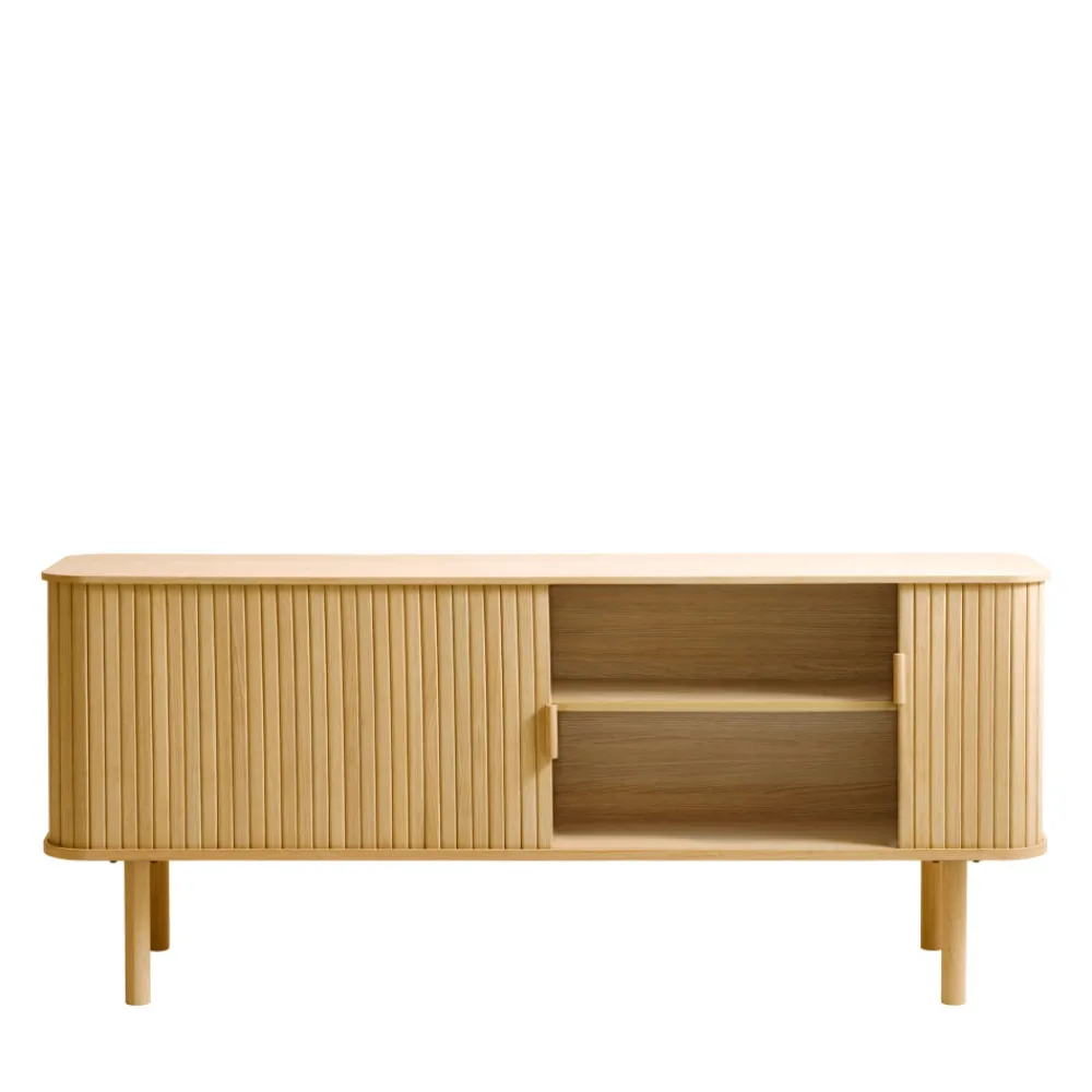 No name CALLAN Meuble TV aux portes coulissantes en bois strié L160cm