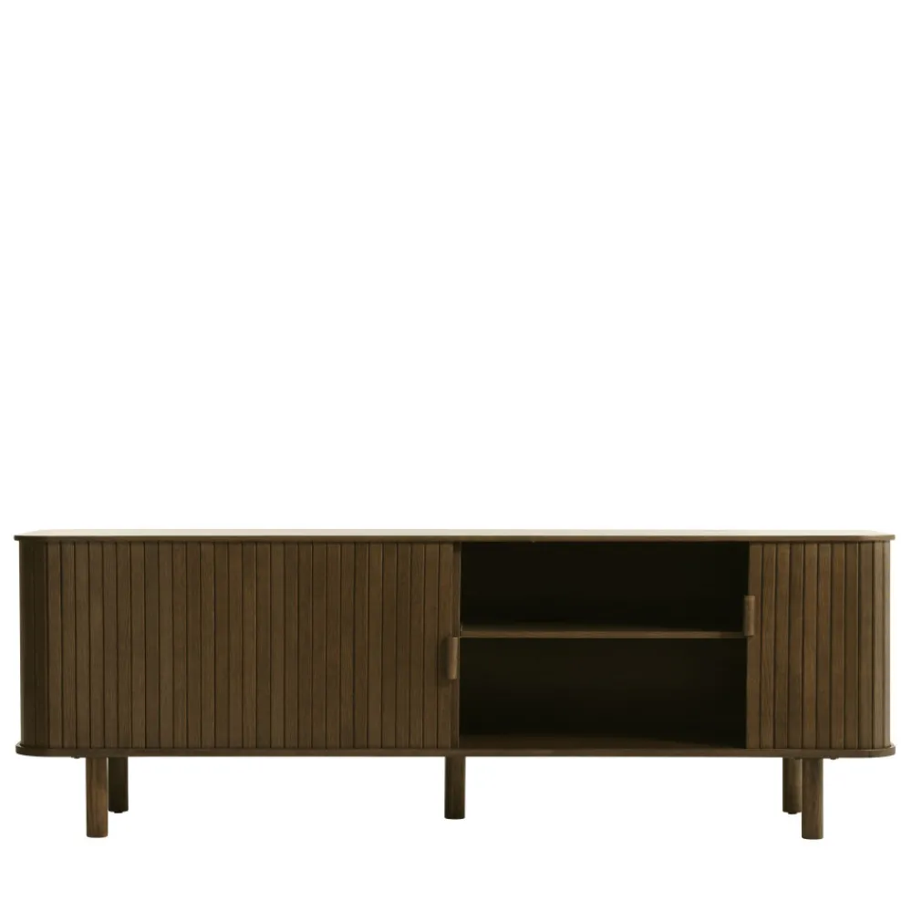 No name CALLAN Meuble TV aux portes coulissantes en bois strié L160cm