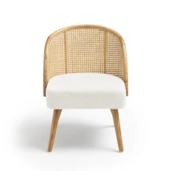 Drawer CANDICE Fauteuil en tissu bouclette et rotin