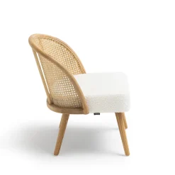 Drawer CANDICE Fauteuil en tissu bouclette et rotin