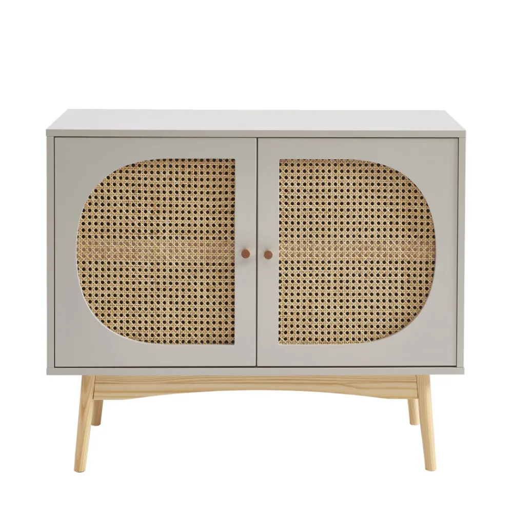 No name CANNO Buffet 2 portes en bois et cannage L90cm