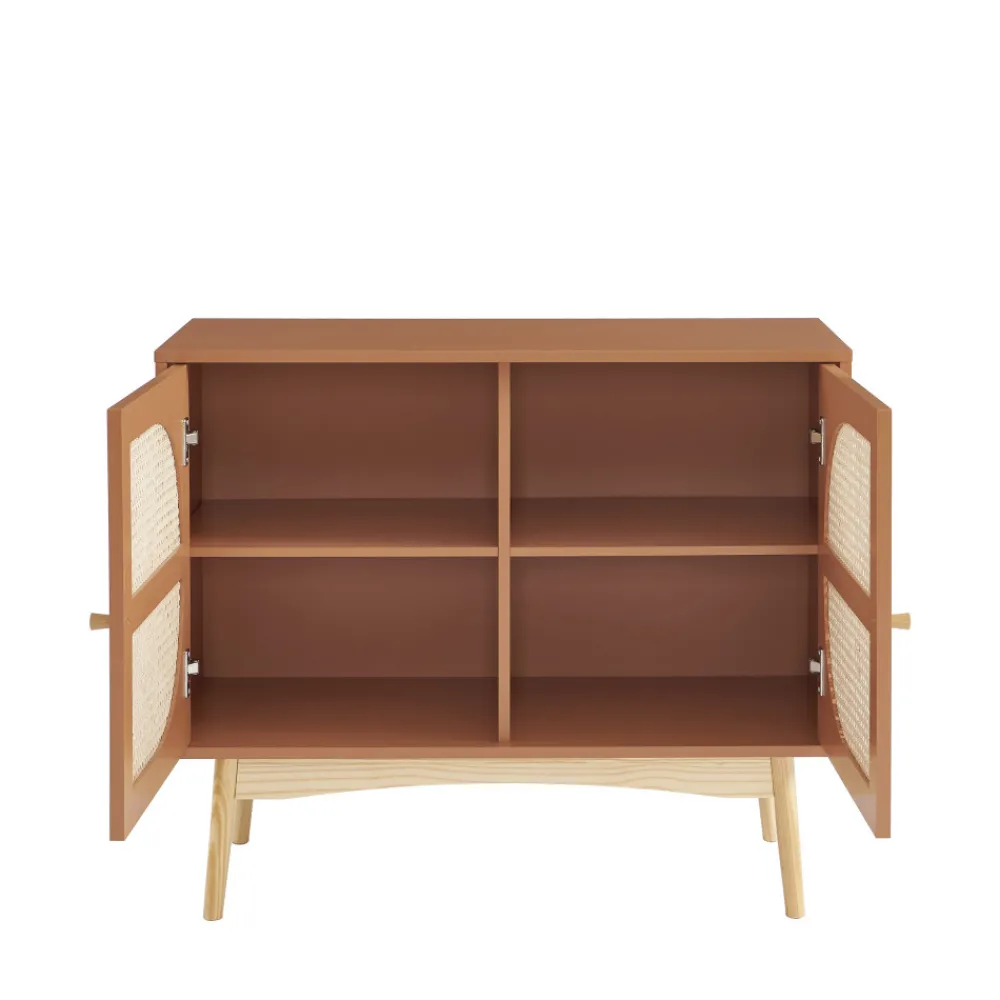 No name CANNO Buffet 2 portes en bois et cannage L90cm