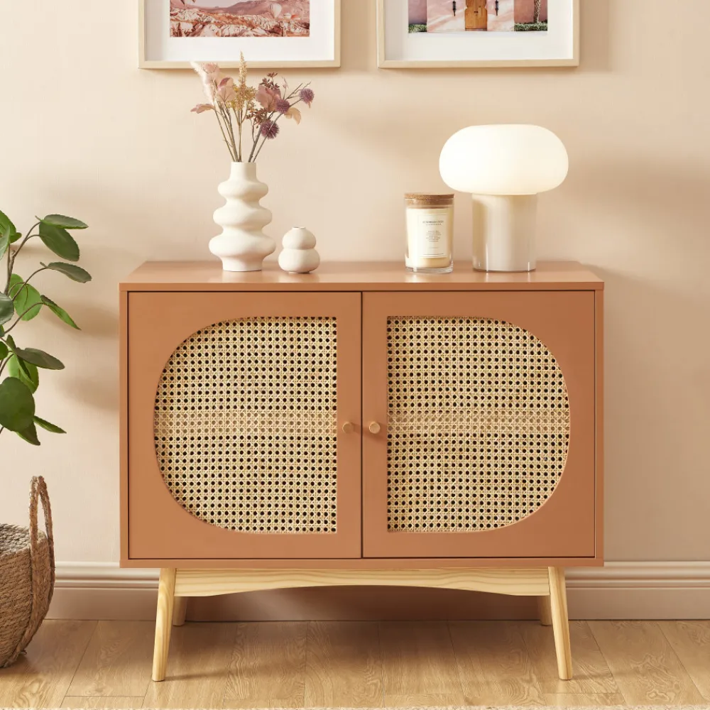 No name CANNO Buffet 2 portes en bois et cannage L90cm