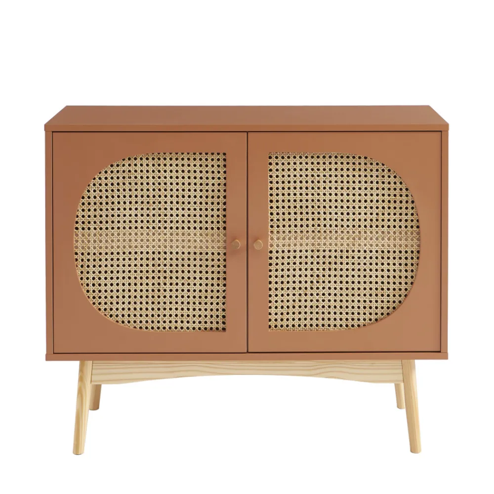 No name CANNO Buffet 2 portes en bois et cannage L90cm