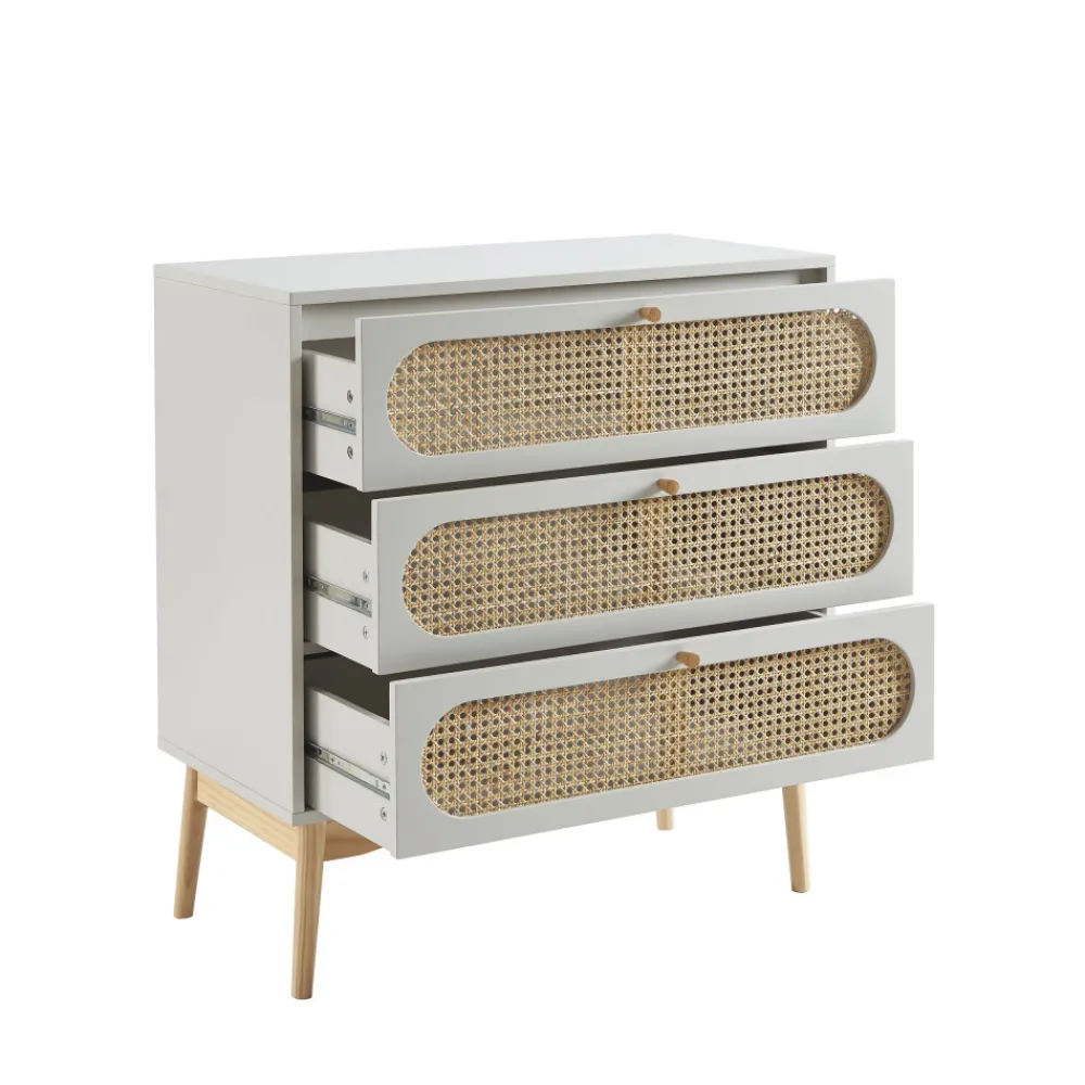 Enfant No name CANNO Commode 3 tiroirs en bois et cannage L80cm