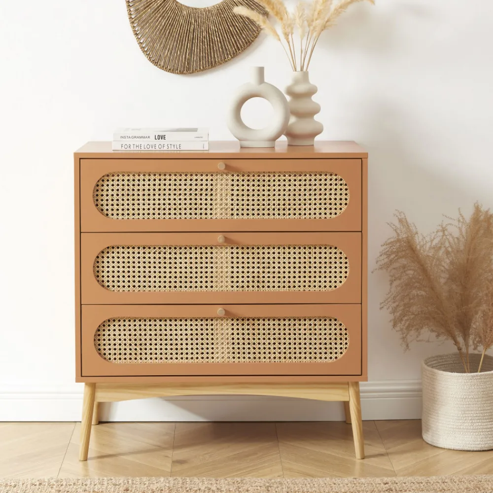 Enfant No name CANNO Commode 3 tiroirs en bois et cannage L80cm