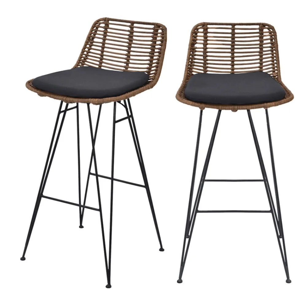 Drawer CAPURGANA Lot de 2 chaises de bar design en rotin H 67 cm