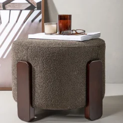Venture Home COFFEY Pouf rond en tissu bouclette ø52,5cm