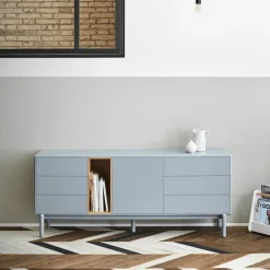 Teulat CORVO Buffet 1 porte 6 tiroirs en bois L180cm