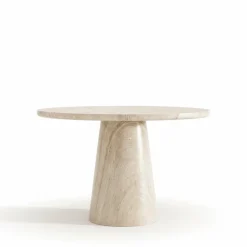 Drawer DANLI Table à manger 4 personnes ronde effet travertin
