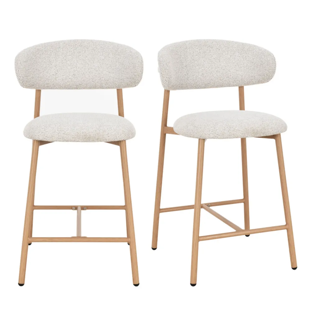 Drawer DRACO Lot de 2 chaises de bar en tissu pieds effet bois clair H65cm