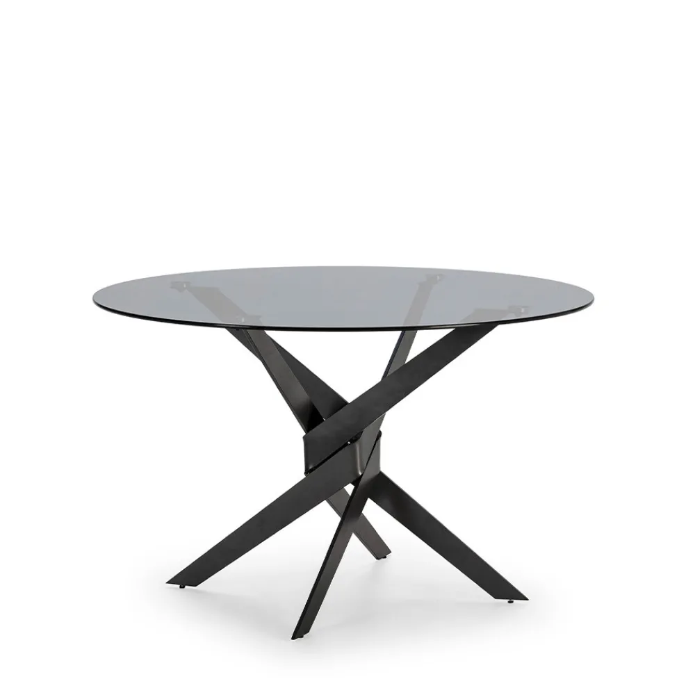 No name DRAVON Table à manger 4 personnes en verre trempé et métal