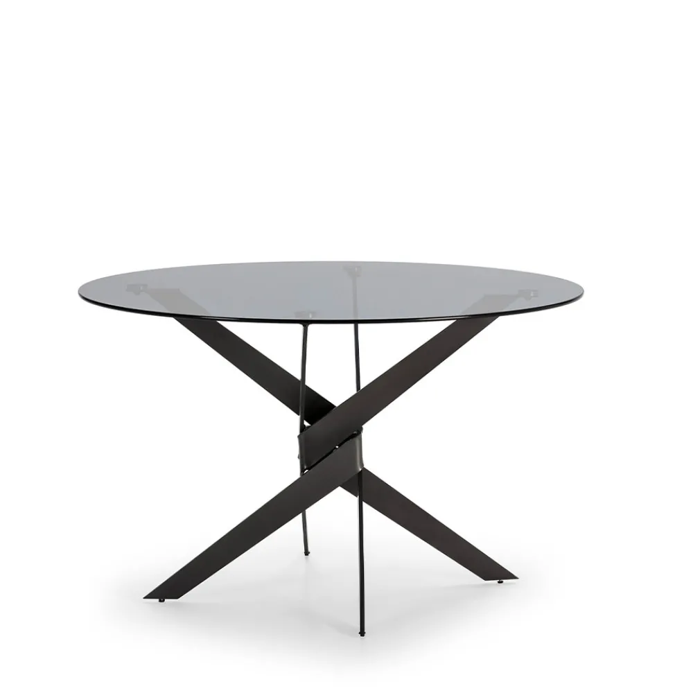 No name DRAVON Table à manger 4 personnes en verre trempé et métal