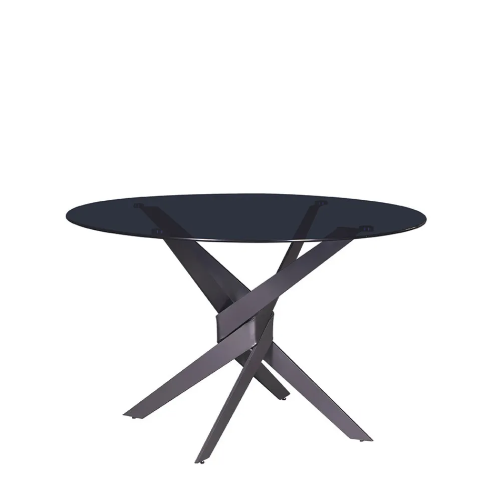 No name DRAVON Table à manger 4 personnes en verre trempé et métal