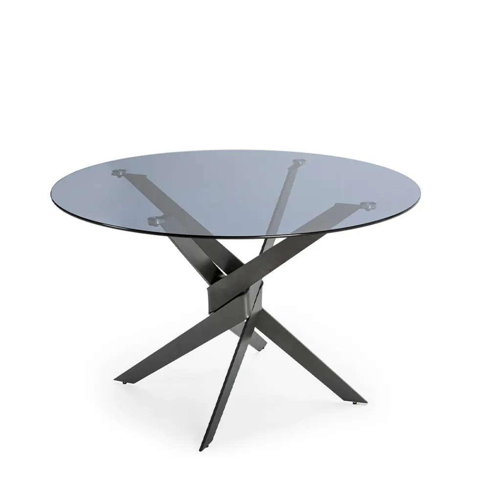 No name DRAVON Table à manger 4 personnes en verre trempé et métal