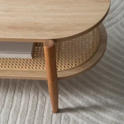 Drawer ELLOS Table basse ovale en bois et cannage