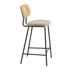 No name EMA Lot de 2 tabourets de bar en tissu bouclette et métal H66,5cm