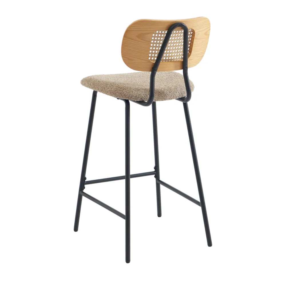 No name EMA Lot de 2 tabourets de bar en tissu bouclette et métal H66,5cm