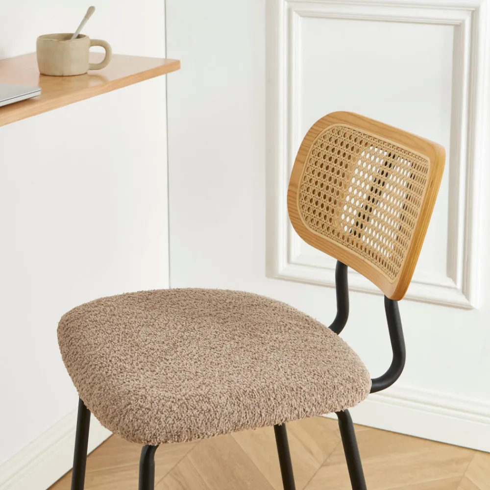 No name EMA Lot de 2 tabourets de bar en tissu bouclette et métal H66,5cm