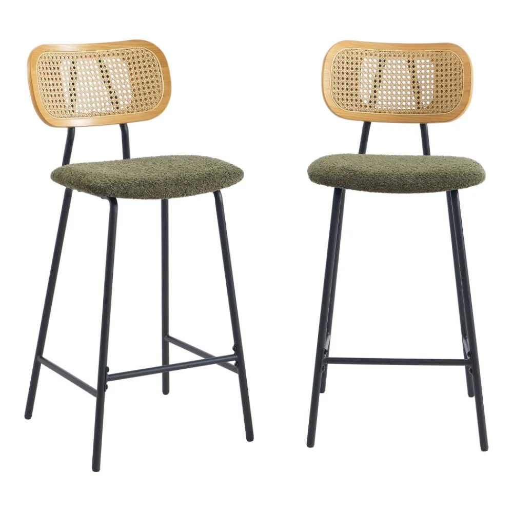 No name EMA Lot de 2 tabourets de bar en tissu bouclette et métal H66,5cm