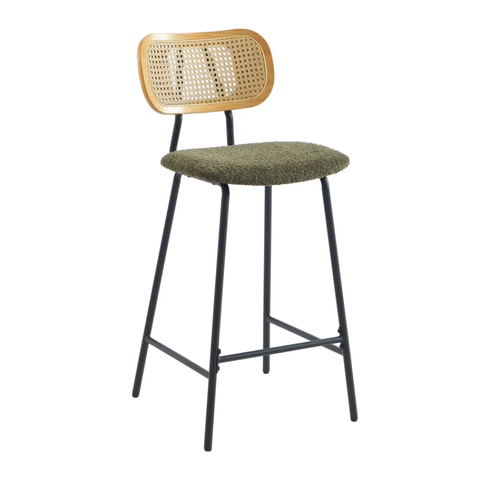 No name EMA Lot de 2 tabourets de bar en tissu bouclette et métal H66,5cm