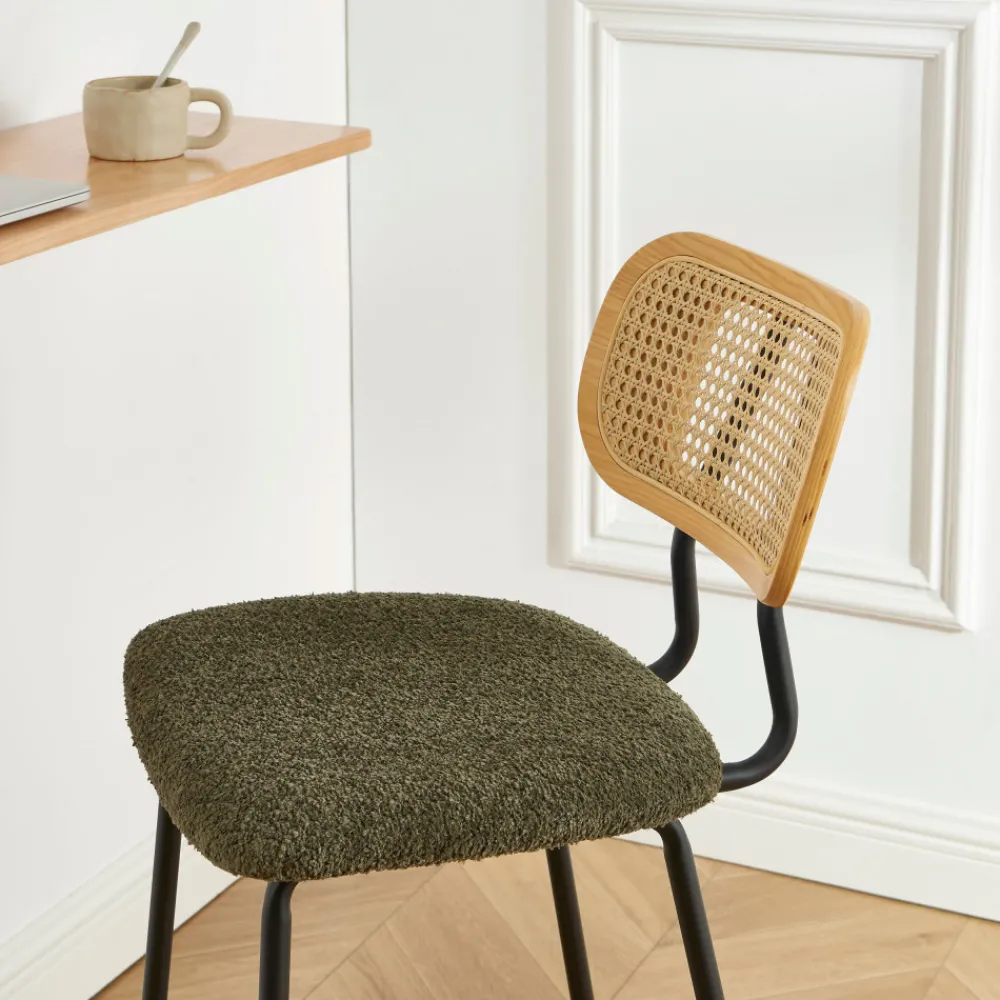 No name EMA Lot de 2 tabourets de bar en tissu bouclette et métal H66,5cm