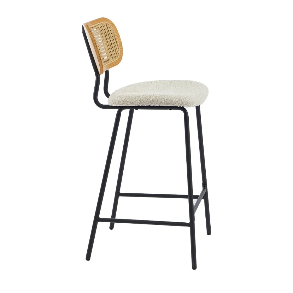 No name EMA Lot de 2 tabourets de bar en tissu bouclette et métal H66,5cm