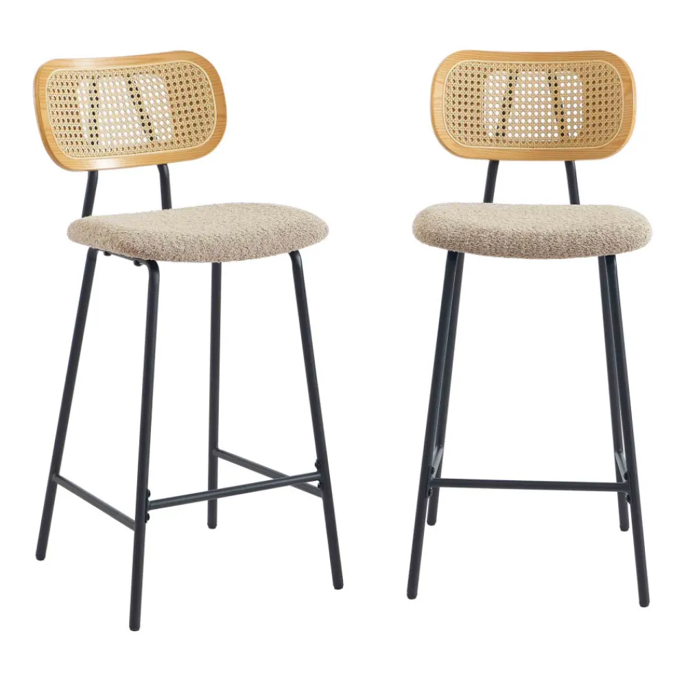 No name EMA Lot de 2 tabourets de bar en tissu bouclette et métal H66,5cm