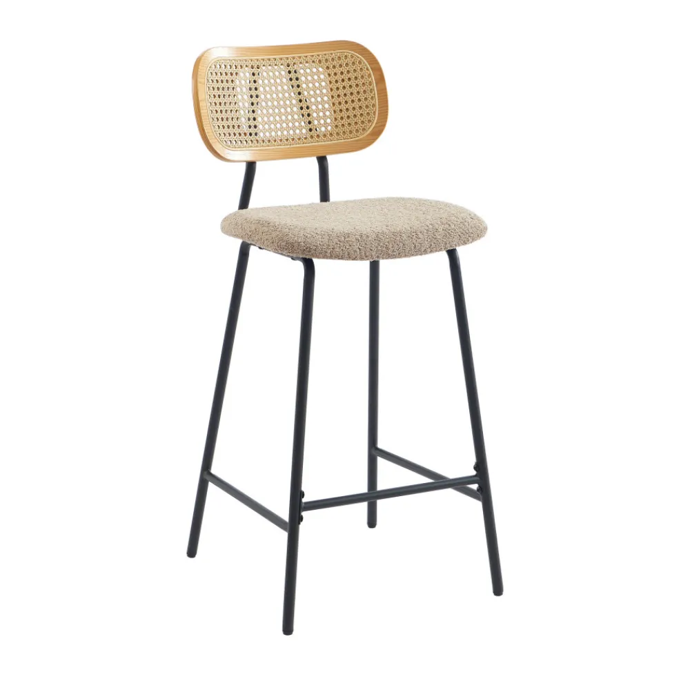 No name EMA Lot de 2 tabourets de bar en tissu bouclette et métal H66,5cm