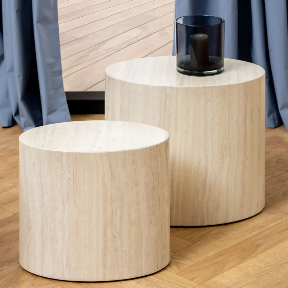 Drawer EQUICOLA Lot de 2 tables d'appoint ovales en effet travertin