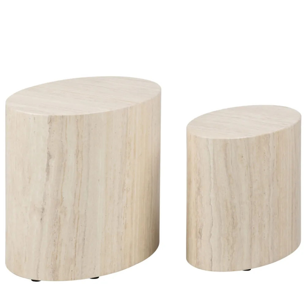 Drawer EQUICOLA Lot de 2 tables d'appoint ovales en effet travertin