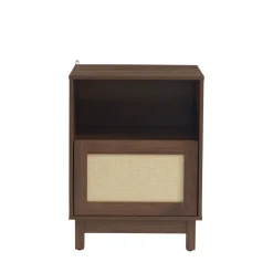 No name ESTELA Table de chevet 1 porte en bois et cannage