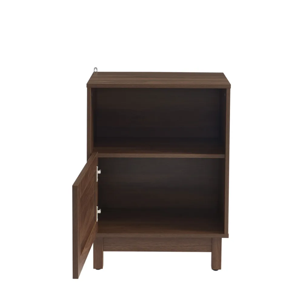 No name ESTELA Table de chevet 1 porte en bois et cannage