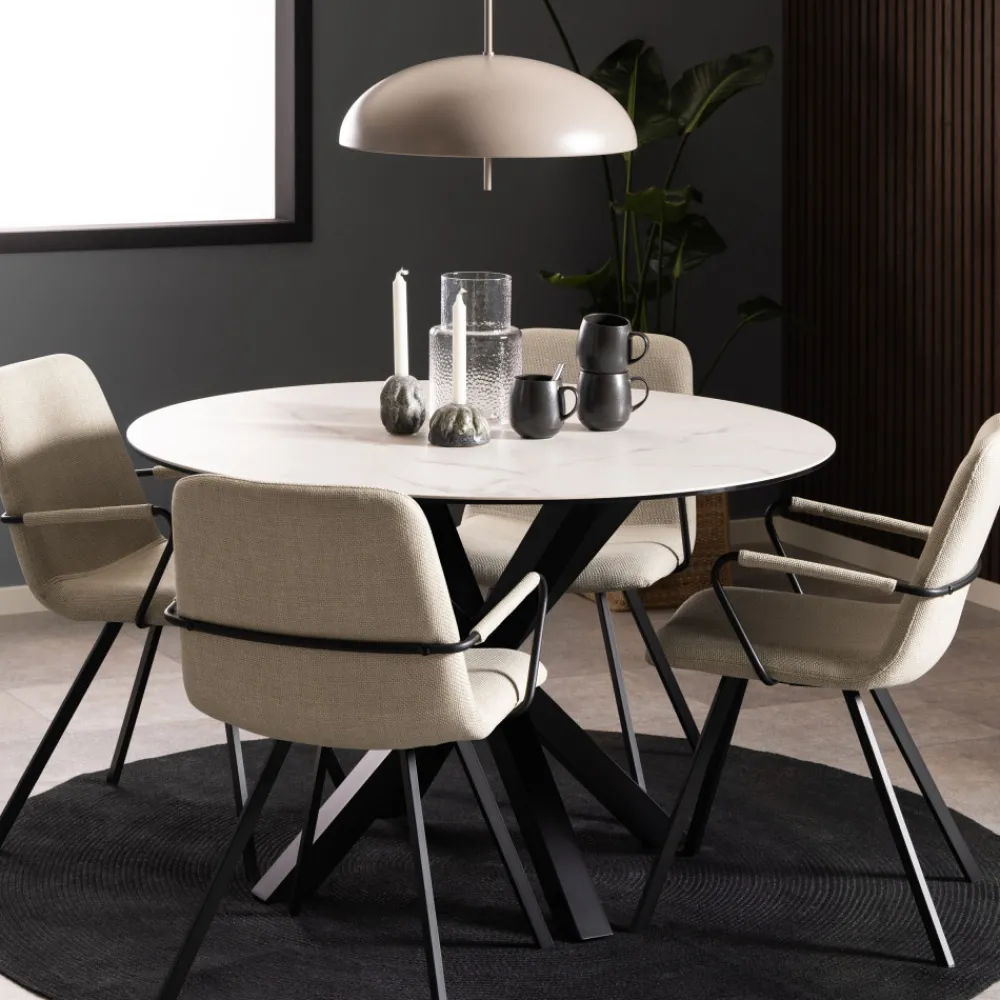 Drawer EURAME Table à manger 4 places ronde en céramique et métal