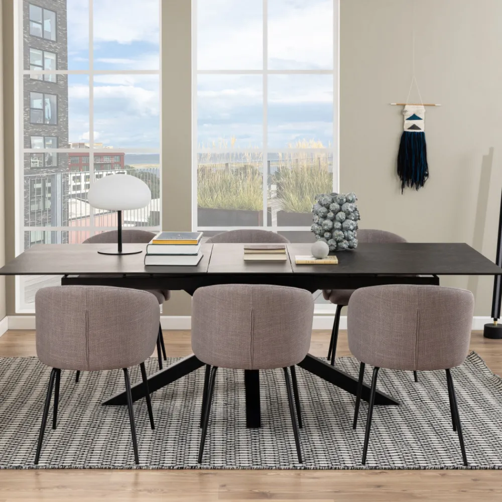 Drawer EURAME Table à manger extensible 6 à 12 personnes en céramique et métal 200-240x100cm