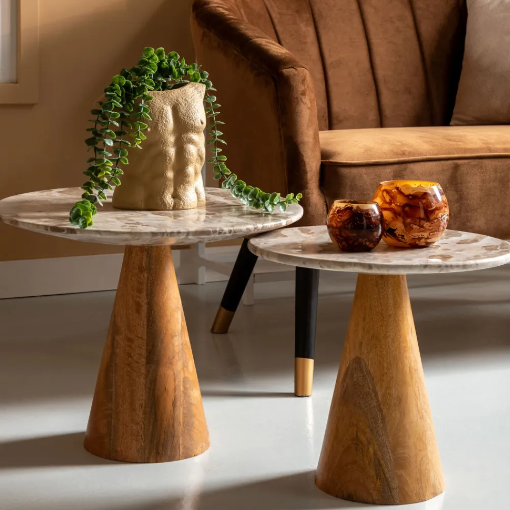 Leitmotiv FORCE Table d’appoint en bois et marbre ø40cm