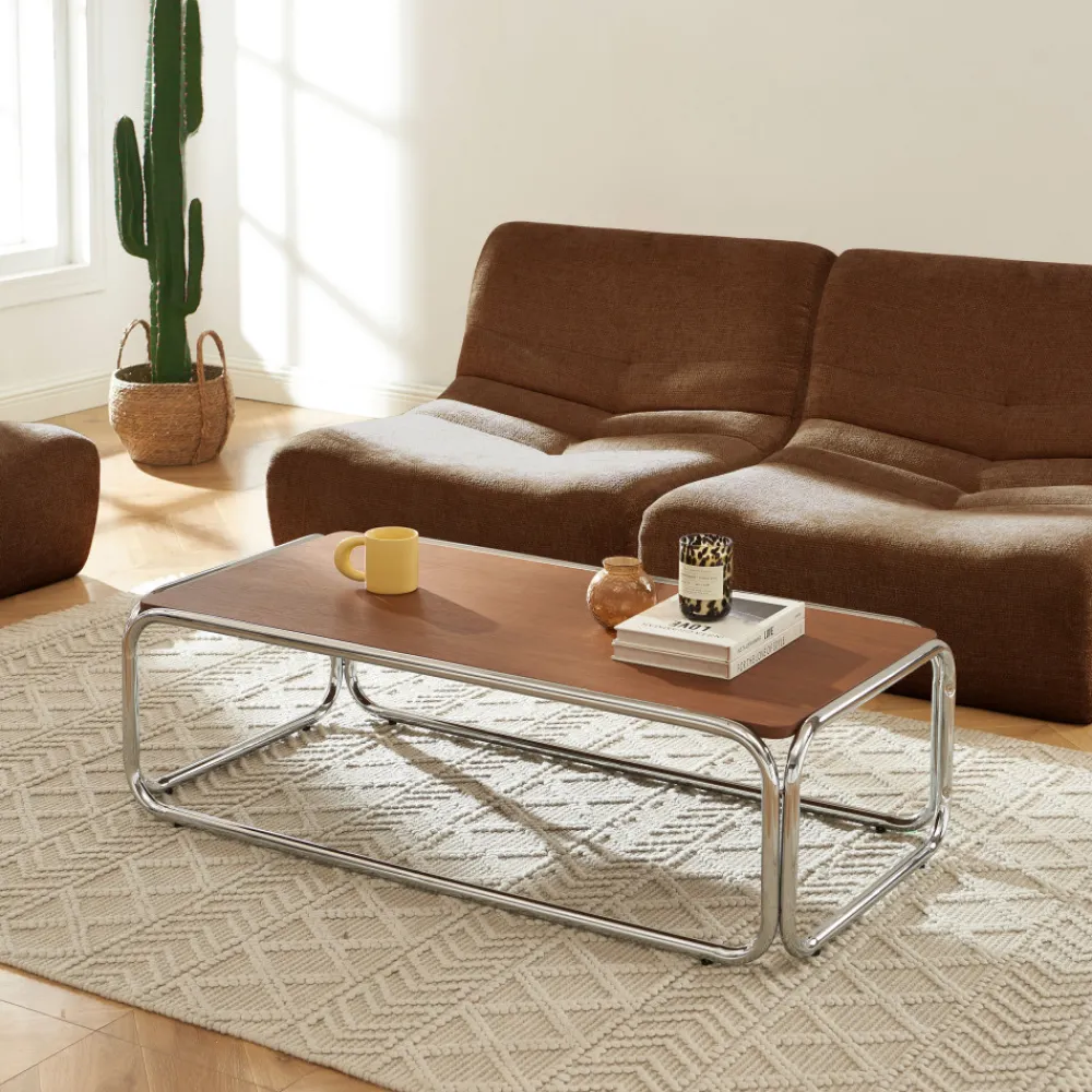 No name GLISS II Table basse en bois pieds chrome
