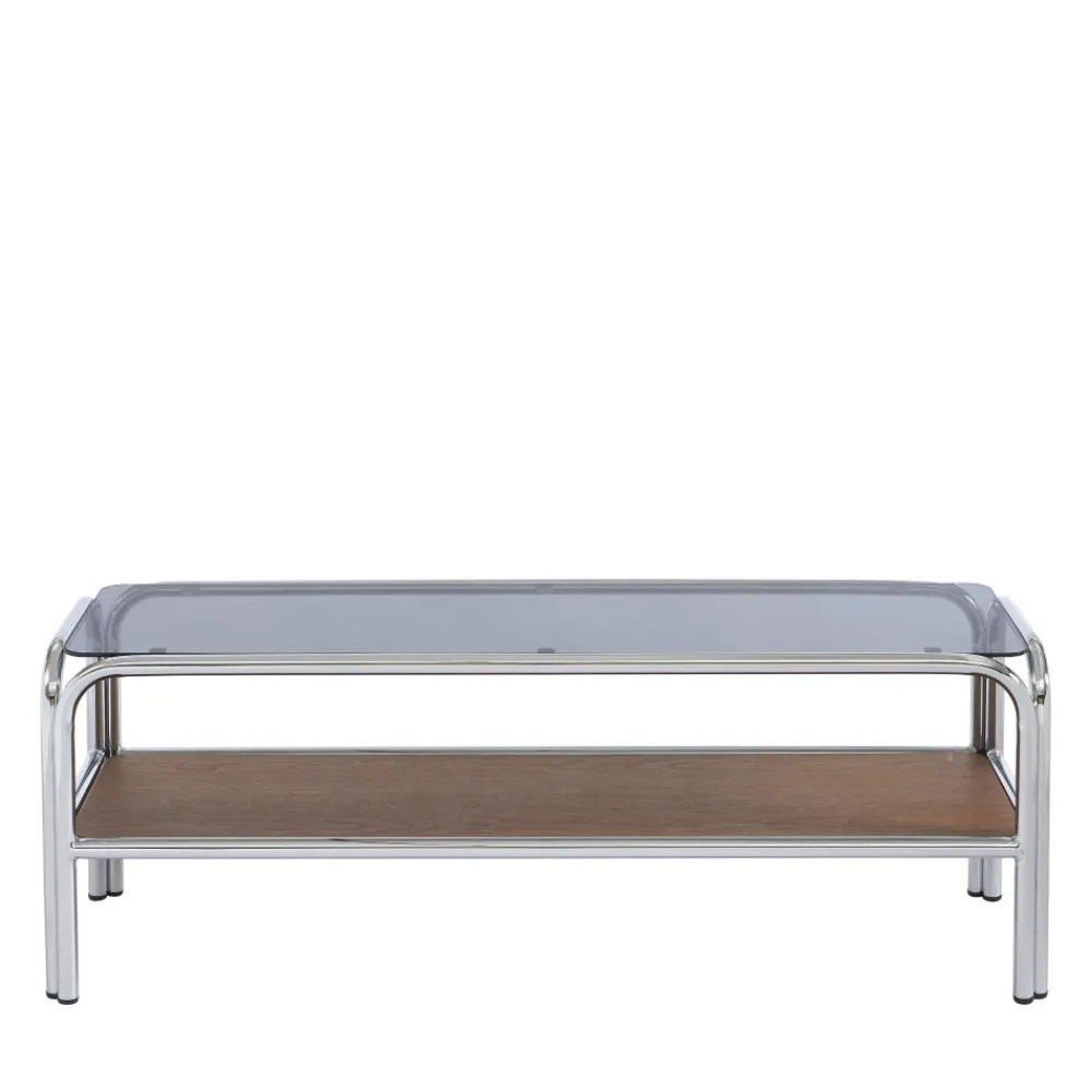 No name GLISS Meuble TV en verre pieds chrome L120cm