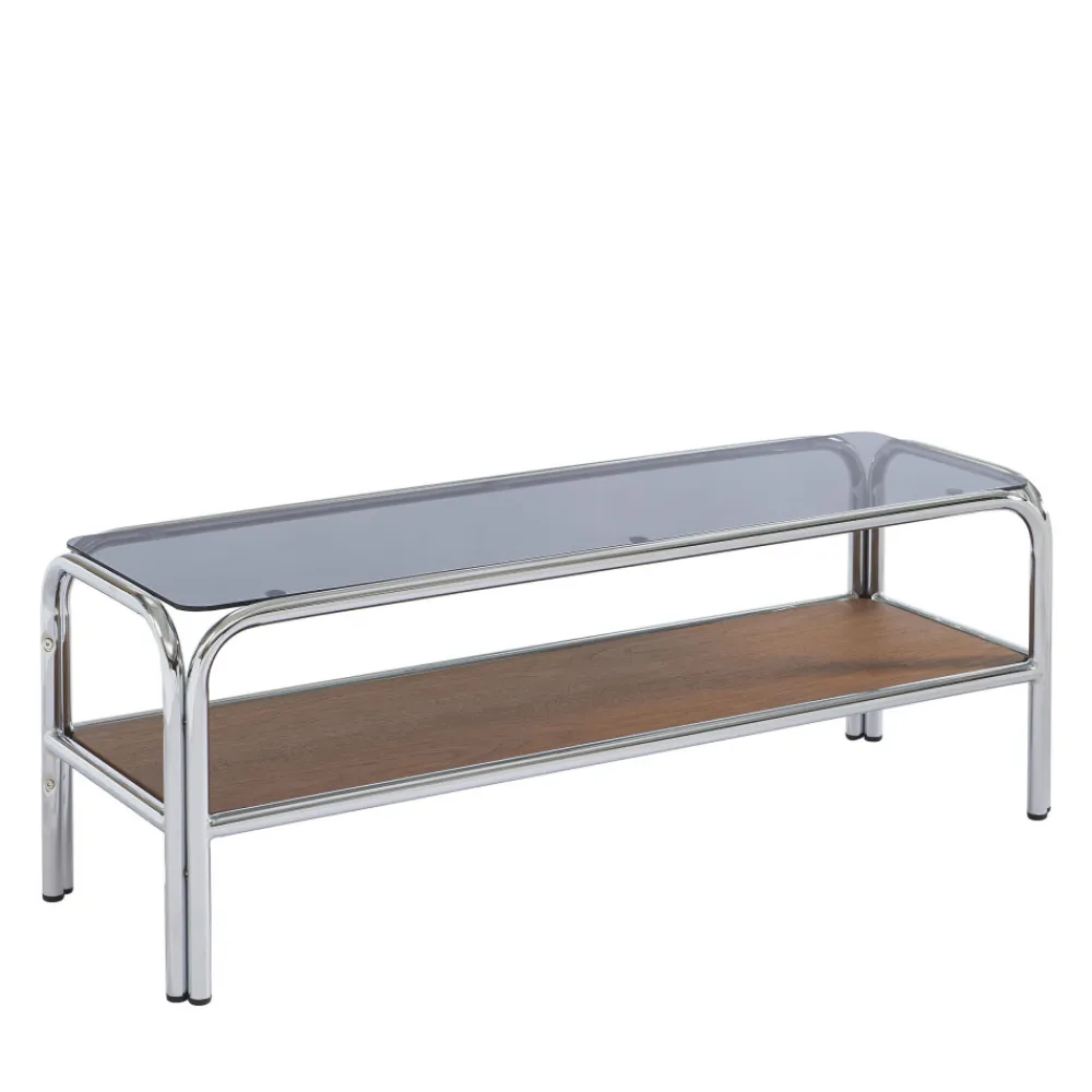 No name GLISS Meuble TV en verre pieds chrome L120cm